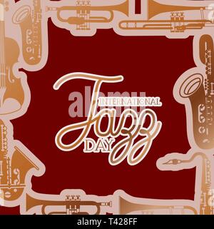 Jazz giorno poste con strumenti in background Illustrazione Vettoriale