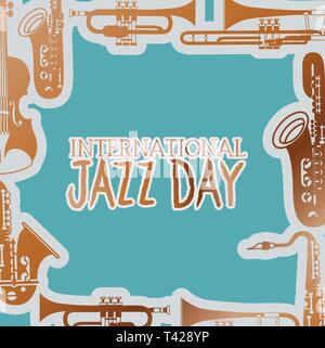 Jazz giorno poste con strumenti in background Illustrazione Vettoriale