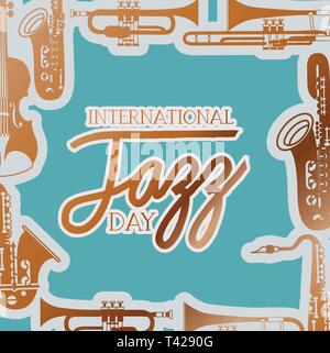 Jazz giorno poste con strumenti in background Illustrazione Vettoriale