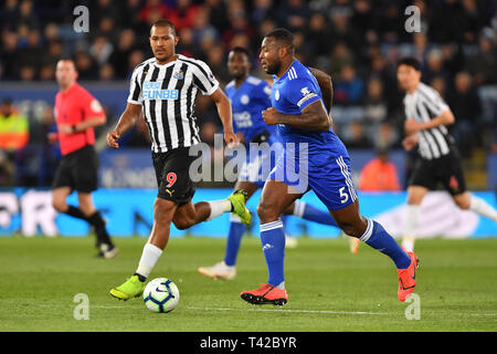 Leicester, Regno Unito. 12 apr 2019. Il Leicester City defender Wes Morgan (5) durante il match di Premier League tra Leicester City e Newcastle United al King Power Stadium, Leicester venerdì 12 aprile 2019. (Credit: Jon Hobley | MI News) solo uso editoriale, è richiesta una licenza per uso commerciale. Nessun uso in scommesse, giochi o un singolo giocatore/club/league pubblicazioni. Credito: MI News & Sport /Alamy Live News Foto Stock