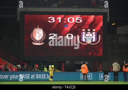 Liegi, Belgio. Xii Apr, 2019. Liegi, Belgio - 12 aprile: illustrazione immagine mostra il quadro di valutazione dopo la Jupiler Pro League play-off 1 corrispondono (giorno 4) tra Standard de Liege e RSC Anderlecht on April 12, 2019 di Liegi, in Belgio. (Foto di Vincent Van Doornick/Isosport) Credito: Pro scatti/Alamy Live News Foto Stock