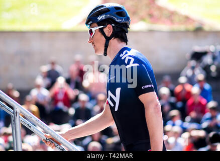 Eibar, Spagna.Il 13 aprile 2019. Ciclista britannico Geraint Thomas (Team Sky) durante la sesta tappa della corsa di ciclismo " Tour del Paese basco" tra Eibar e Eibar on April 13, 2019 in Eibar, Spagna. © David Gato/Alamy Live News Foto Stock