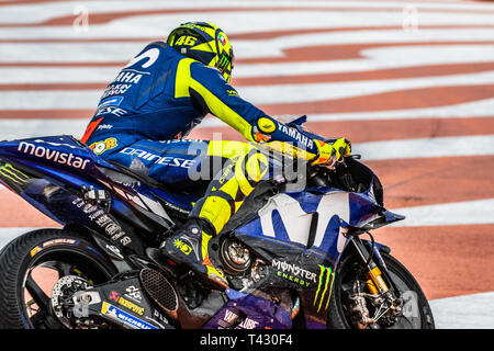 Valencia/Spagna - 11/18/2018 - #46 Valentino Rossi (ITA, Yamaha) commettendo un errore mentre la rottura durante il GP di Valencia al Ricardo Tormo Foto Stock