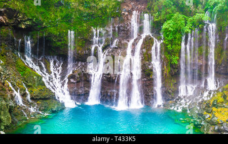 Cascata di Grand Galet nella valle di Langevin, La Reunion Island, Francia Foto Stock