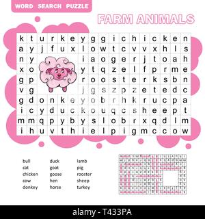 Cruciverba del vettore, educazione gioco per bambini circa gli animali  della fattoria e animali domestici. Puzzle di ricerca di parola con  risposta Immagine e Vettoriale - Alamy