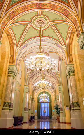 Vista interna di Vigado concert hall a Budapest,Ungheria.Vigado è un multi-arts event center e Budapest della seconda più grande sala concerti come bene. Foto Stock