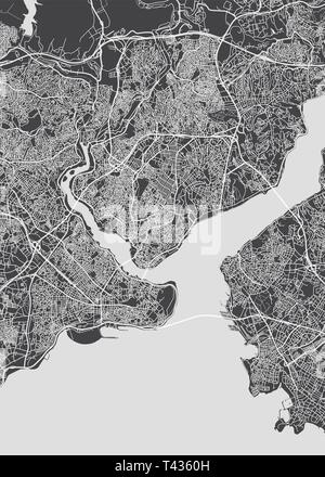 Istanbul city plan, dettagliata mappa vettoriale piano particolareggiato della città, fiumi e strade Illustrazione Vettoriale