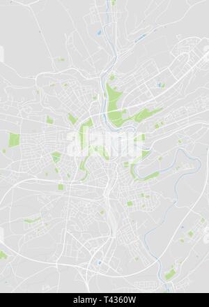 Città del Lussemburgo, pianta dettagliata mappa vettoriale piano particolareggiato della città, fiumi e strade Illustrazione Vettoriale