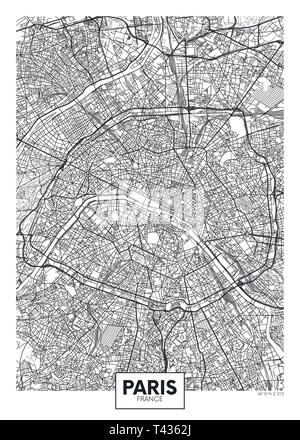 Mappa della città di Parigi, vettore di viaggio design poster Illustrazione Vettoriale