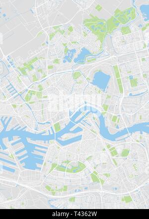 Città di Rotterdam, pianta dettagliata mappa vettoriale piano particolareggiato della città, fiumi e strade Illustrazione Vettoriale