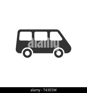 Minivan passeggero segno icona in stile appartamento. Bus auto illustrazione vettoriale bianco su sfondo isolato. Consegna banner carrello concetto aziendale. Illustrazione Vettoriale