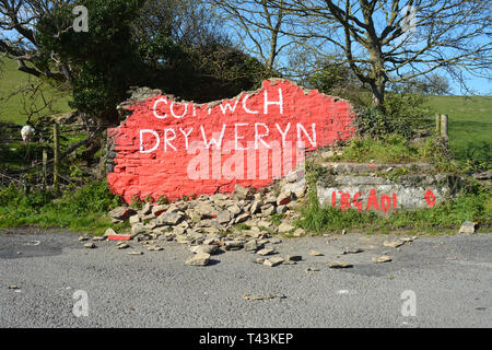 Cofiwch Dryweryn atti di vandalismo 13.04.2019. Foto Stock