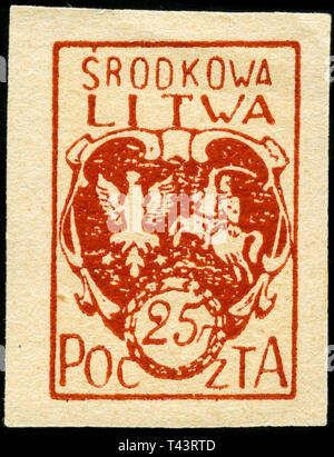 Francobollo dall'ex membro del Centro di Lituania nel lo stemma della Lituania centrale serie rilasciato in 1920 Foto Stock