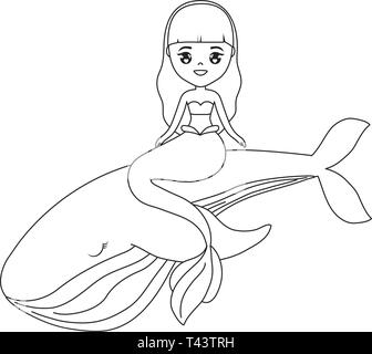 Carino mermaid seduta nel vettore di balena illustration design Illustrazione Vettoriale