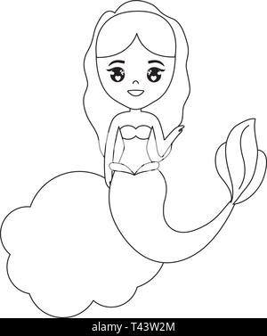 Carino mermaid seduta nel cloud illustrazione vettoriale design Illustrazione Vettoriale