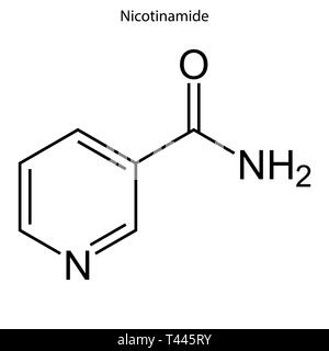 Formula di scheletro di nicotinammide. La vitamina B3 molecola chimica. Illustrazione Vettoriale