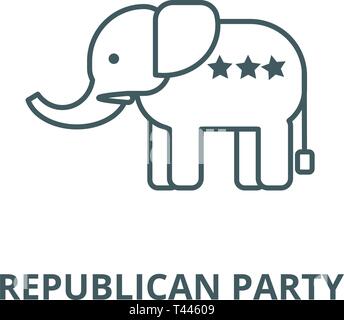 Elephant stati uniti d'America,partito repubblicano icona linea, vettore. Elephant stati uniti d'America,partito repubblicano delineare segno, concetto simbolo, illustrazione piatta Illustrazione Vettoriale