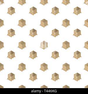 Sfondo senza soluzione di continuità da un insieme di 3D scatole di legno, illustrazione vettoriale. Illustrazione Vettoriale