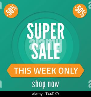 Super Vendita banner. Vendita poster in carta tagliata style Illustrazione Vettoriale