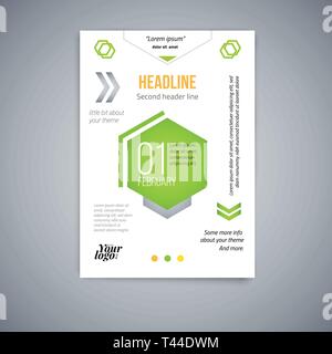 Abstract Business template vettoriale. Flyer design, coperchio moderno vettore formato poster in formato A4 con esagoni colorati, forme geometriche Illustrazione Vettoriale