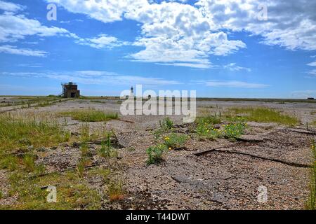 Ex bomba atomica e radar sito di test a Orford Ness, Orford, Suffolk, Regno Unito. Ora una zona umida del paesaggio e della natura di riserva. HDR effetto applicato. Foto Stock