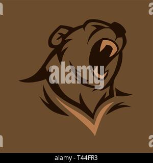 Orso in collera testa immagine vettoriale. Grizzly con grandi denti. Illustrazione Vettoriale