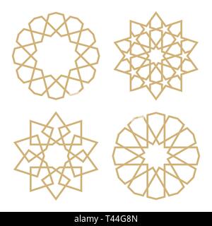 Una serie di stelle in stile arabo. Disegno geometrico in forma di tradizionali stelle islamica Illustrazione Vettoriale