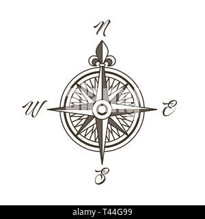 Vintage compasso nautico rose. Illustrazione Vettoriale della rosa dei venti in stile retrò Illustrazione Vettoriale