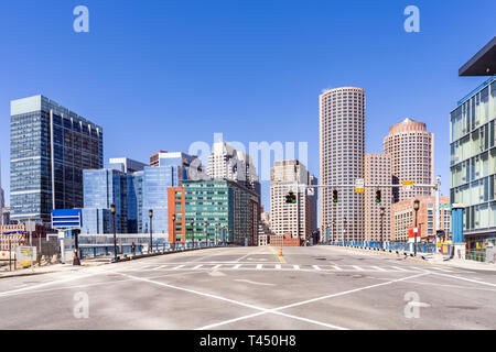 Boston Downtown cityscape con dall'alto edificio in città di Boston, MA, USA. Foto Stock