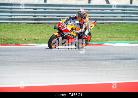 Aprile 13, 2019: Marc Marquez #93 con Repsol Honda Team in azione qualifiche MotoGP eseguire presso il Red Bull Grand Prix delle Americhe. Austin, Texas. Mario Cantu/CSM Foto Stock