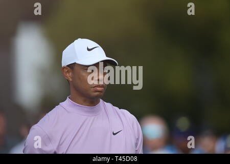 Augusta, STATI UNITI D'AMERICA. Xiii Apr, 2019. Degli Stati Uniti Tiger Woods sul decimo foro durante il terzo round del 2019 Masters golf tournament a Augusta National Golf Club di Augusta, Georgia, Stati Uniti, 13 aprile 2019. Credito: Aflo Co. Ltd./Alamy Live News Foto Stock