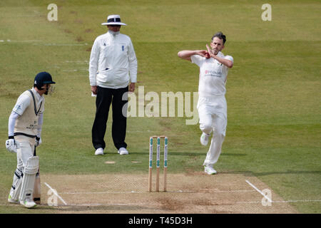 Londra, Regno Unito. Xiv Apr, 2019. durante la contea Specsavers gara di campionato tra Middlesex vs Lancashire al Lord's Cricket Ground, domenica 14 aprile 2019 a Londra Inghilterra. (Solo uso editoriale, è richiesta una licenza per uso commerciale. Nessun uso in scommesse, giochi o un singolo giocatore/club/league pubblicazioni.) Credito: Taka G Wu/Alamy Live News Foto Stock