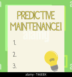 La grafia la scrittura di testo manutenzione predittiva. Foto concettuale della strategia di manutenzione azionato da analisi predittiva Lampadina incandescente con fil Foto Stock