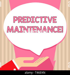 Testo della scrittura di manutenzione predittiva. Foto concettuale della strategia di manutenzione azionato da analisi predittiva Palm fino in posizione supina per donazione Foto Stock