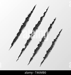 Strappato il bordo della carta. Scary leceration la superficie della carta. Animale selvaggio artigli graffiare la texture. Danneggiare da artigli. illustrazione vettoriale Illustrazione Vettoriale