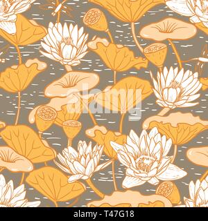 Elegante Ninfee, ninfei seamless motivo floreale Illustrazione Vettoriale