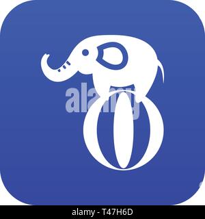 Elefante in equilibrio su una sfera icona blu digitale Illustrazione Vettoriale