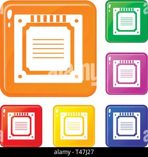 Moderne CPU multicore set di icone a colori del vettore Illustrazione Vettoriale