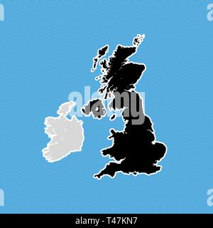 Regno Unito Brexit mappa. Mappa con le isole alla deriva su onda blu sullo sfondo dell'acqua. Illustrazione Vettoriale