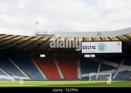 Glasgow, Scozia - 14 aprile 2019. Una vista generale di Hampden Park prima del William Hill Coppa Scozzese semi finale tra Celtic e Aberdeen Foto Stock