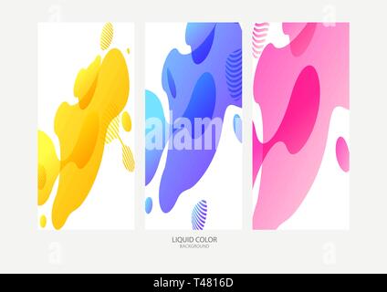 Abstract forme geometriche. Gradiente di liquido banner isolati su sfondo bianco. Fluido vettore sfondo. Gradiente banner geometrici con fluente Illustrazione Vettoriale
