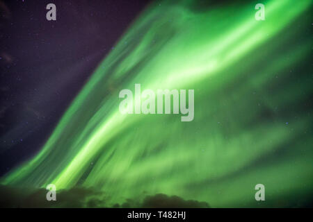 Aurora Boreale (Northern lights) esplosione con stelle sul cielo notturno al circolo polare artico Foto Stock