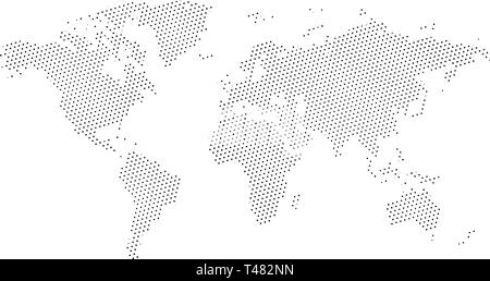 Mezzitoni neri punteggiate di triangolo mappa del mondo. Illustrazione Vettoriale. Mappa punteggiata in design piatto. Illustrazione di vettore isolato su sfondo bianco Illustrazione Vettoriale