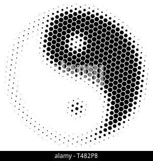 Esagonale a mezzatinta Yin Yang icona. Illustrazione di vettore isolato su sfondo bianco Illustrazione Vettoriale