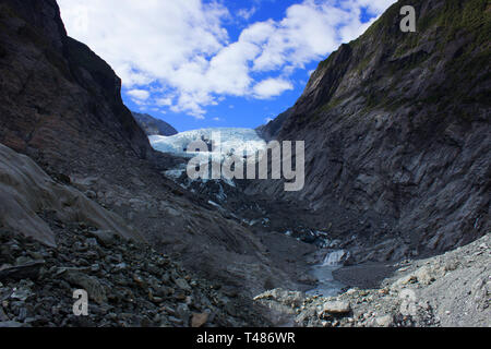 Ghiacciaio Franz Josef sul nuovo Zealands Isola del Sud dove si può passeggiare il ghiaccio o volare al top in elicottero Foto Stock