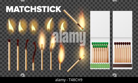 La masterizzazione di corrispondenze In Matchbooks, vettore di fiamma impostati Illustrazione Vettoriale
