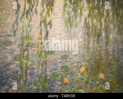 Primo piano di Monet Lillies acqua al Musée de l'Orangerie di Parigi Foto Stock