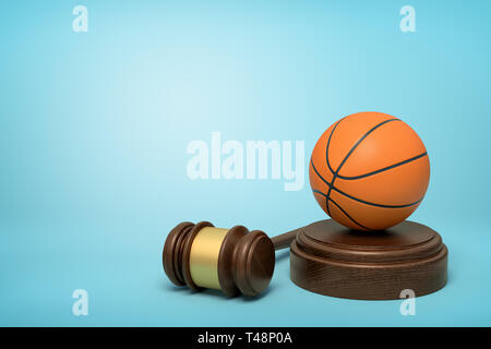 3D rendering del basket a suonare il blocco con il giudice martello che giace accanto alla luce-sfondo blu. Foto Stock