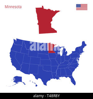 Lo stato del Minnesota è evidenziata in rosso. Mappa blu degli Stati Uniti diviso in diversi Stati. Mappa degli STATI UNITI D'AMERICA suddiviso in singoli Stati membri. Foto Stock