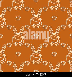 Modello senza soluzione di continuità con il cartoon conigli e cuori. Compleanno, il giorno di San Valentino, Felice Pasqua sfondo vettoriale. Sfondo di festa. Coniglietto di pasqua, coniglio, Illustrazione Vettoriale